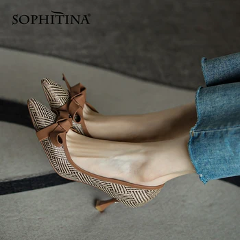 SOPHITINA Fluture Dulce-nod Tocuri Înalte de Moda pentru Femei Imprimate, Pantofi de piele de Oaie TPR a Subliniat Toe Superficială de Primăvară Doamna Pompe SO983