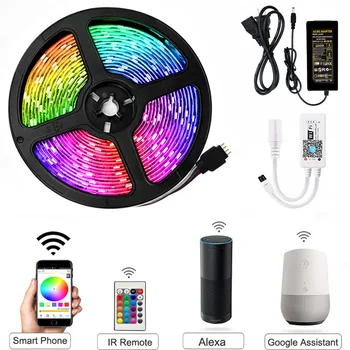 Wifi inteligent benzi cu LED-uri pentru Alexa Luces de lumină LED RGB 5050 12V Impermeabil LED 24 de APLICATIE-cheie de control Fita Benzi cu LED-uri lumina de Fundal