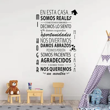 Home decor familie spaniolă citat de perete decalcomanii auto adeziv living regulile casei perete stiickers pentru dormitor