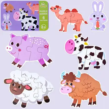 Creativ pentru copii Puzzle din Lemn pentru Copii Early Jucarii Educative Desene animate de Animale de Trafic Lemn Jigsaw Puzzle-uri de Șase într-O singură Jucărie