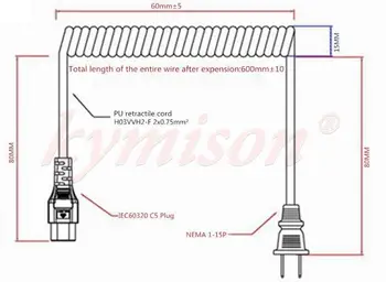 10A 250V Retractabil Cablu de Alimentare, NEMA 1-15P Să IEC60320 C5 Ultra Scurt Extensia de Primăvară Cablu AC Cablu de Alimentare