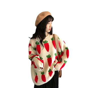 Noua Moda Pulovere 2020 Toamna Iarna O-gat Maneci Cașmir Chic Liber Pulovere Femei Morcov Imprimare Tricotate Pulovere