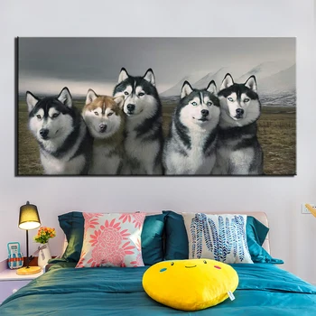 Familia Decorative Tablou Canvas Decor Animal caine Husky Artistice de Imprimare Desen Casa de Artă Poster Acasa Cameră Dormitor D496