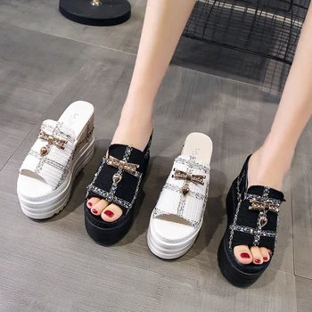 De sex feminin Wedge Slide-uri de 12cm Super Tocuri Flip Flops pe Platforma de Plaja Designer de Diapozitive Sandale de Vara Zapatos De Mujer 2021
