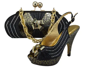 De înaltă calitate negru African pantofi de potrivire set geanta cu decor de piatră femei pompe pentru petrecerea GF23,toc 12cm