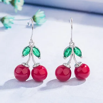 Moda drăguț cherry zircon diamant pietre picătură cercei pentru femei a crescut de aur de culoare roșie brincos bijuterii coreea accesorii de petrecere