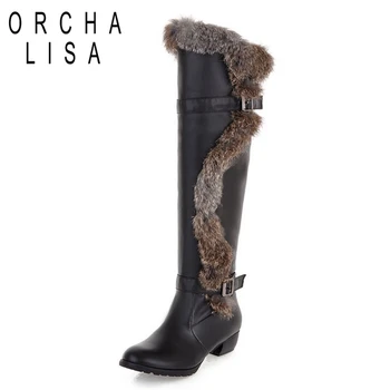 ORCHA LISA Sexy Plus Dimensiune 34-43 Blana de Iepure Lung Apartamente Pantofi Cataramă Iarna Cald de Înaltă Calitate Cald Zăpadă cizme de Blană de Moda RH405