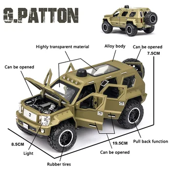 Diecast 1:24 G-PATTON Carul Model de Masina din Aliaj de Metal de Simulare Auto Trage Înapoi Vehicule Auto Jucarii Pentru Copii, Cadouri Pentru Copii