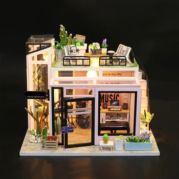 Noi DIY casă de Păpuși din Lemn in Miniatura Mobilier Casa Papusa Kit Casa Muzica Condus Jucarii pentru Copii de Ziua de nastere Cadouri de Craciun