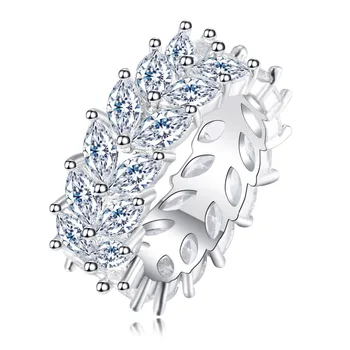 Magnific Frunze Alb Zircon Pietre De Argint Placate Cu Argint Pentru Femei Inele De Solitaire Dimensiune 6 7 8 9 M02-J0071