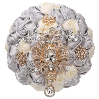 WifeLai-O Mare de Aur cu Diamante Handmade de Nunta Buchet de Mireasa Mariage Stras Broșă Buchete de Flori În Stoc W385G