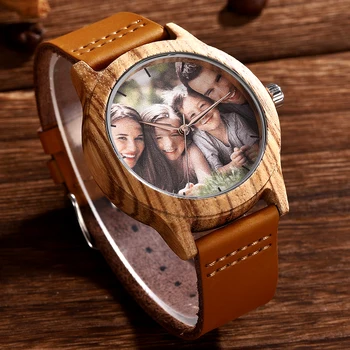Din lemn ceas Barbati Personale Personalizare Cadou de Ziua Fotografie de Prelucrare de Suprafață Bambus Ceas