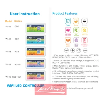 Noul Wireless Wifi Benzi LED Dimmer Controller DC12-24V RGB/RGBW/RGB+CCT Singură bandă de culoare controler