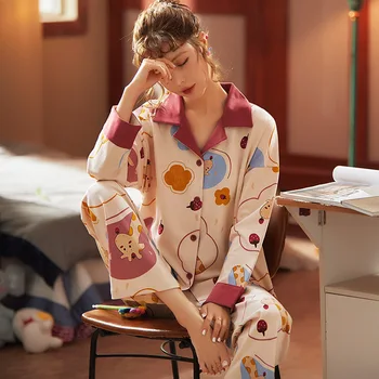 NIGHTWA Femei Pijamale Pijamale Drăguț Fată Casual Lounge Purta Top Si Pantaloni de Pijamale de Bumbac Moale, o Pijama Set Casual Homewear Femeie