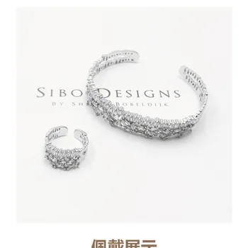 Ms CIBO classic brass inlay zircon brățară inel strălucitor costum elegant deschideri accesorii pot fi ajustate