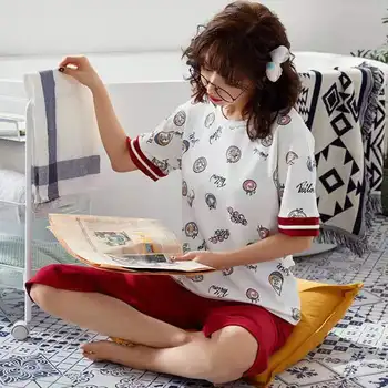 Pijama Seturi Pentru Femei De Vara Cu Maneci Scurte Respirabil De Înaltă Calitate Moale Femeii Sleepwear Simplu Kawaii Tipărite Elevii De Moda Chic