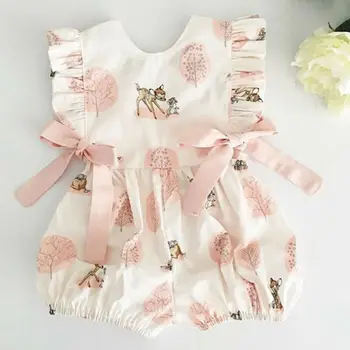 Pudcoco 2020 Fetita Vară de Îmbrăcăminte de Moda Drăguț Nou-născut copii Cerb Floare de Bumbac Moale Romper Salopeta pentru 0-24Months