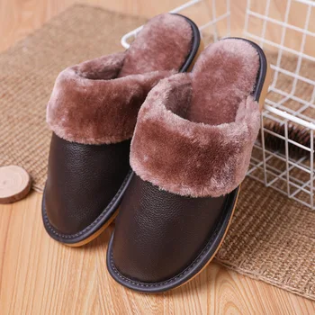 Bărbați Papuci De Interior De Iarna Din Piele Rezistent La Apa Caldă Acasă Faux Blana Afara Papuci De Casă Barbat Cuplu Platforma Pantofi Barbati Pufos Dimensiuni Mari