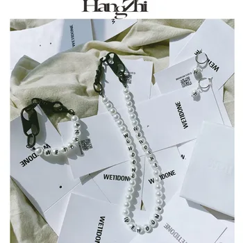 HANGZHI 2020 Noua Textura Vintage Elegant WE11DONE Toamna Iarna Scrisoare Alb Perla Colier de Pulover Pentru Femei, Fete, Bărbați Bijuterii