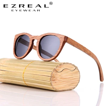EZREAL Vară Stil Vintage ochelari de Soare Patrati Cu Bambus Oglindă Polarizat ochelari de soare din lemn de Călătorie Ochelari in Cutie de Lemn