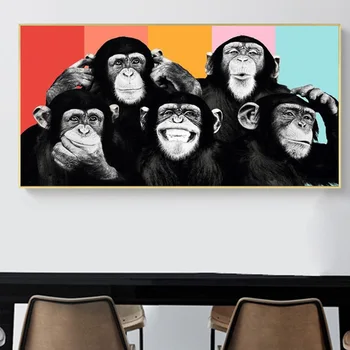 Graffiti Animale de Cinci Maimuțe Amuzant Pictura in Ulei pe Panza de Artă Postere si Printuri de Arta de Perete Poza pentru Living Decorul Camerei Cuadros
