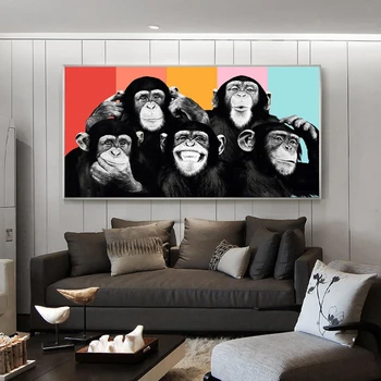 Graffiti Animale de Cinci Maimuțe Amuzant Pictura in Ulei pe Panza de Artă Postere si Printuri de Arta de Perete Poza pentru Living Decorul Camerei Cuadros