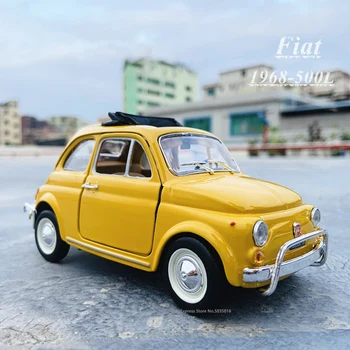 Bburago 1:24 1968 Fiat 500L galben de simulare aliaj model de masina meserii decor colecție de instrumente de jucărie cadou
