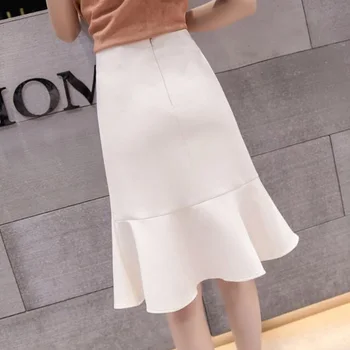 Toamna Iarna Fuste Femei Stil Coreean Negru Fusta Sirena Elegant Talie Mare Slim Lady Genunchi Lungime Volane Fusta Office