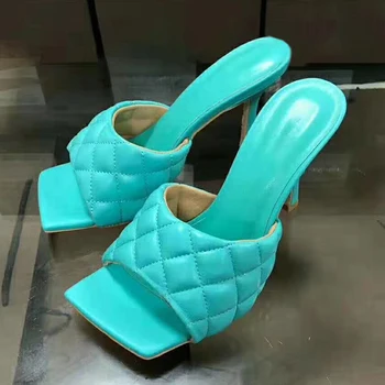 Tocuri inalte Catâri 2020 bomboane de culoare de Vară Slide Papuci de casă Rochie zăbrele sandale broderie Pantofi de plaja si Femei plus dimensiune