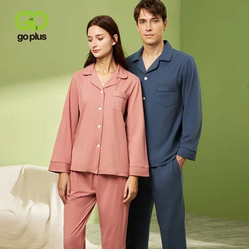 93% Bumbac pentru Femei Casual Pijamale Solidă Plus Dimensiune Rândul său, în Jos Guler, Pulovere Mare Elastic Talie Pantaloni pentru Femei Haine de Acasă