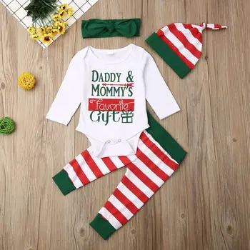 Haine pentru copii 2019 pentru Sugari Baby Boy Fata de Haine de Crăciun Romper Topuri Pantaloni Xmas 4BUC Tinuta Set