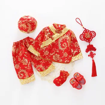 Anul Nou chinezesc Roșu Festiv Copii Tang Costum Hanfu Broderie Tradițională Băiețel Nou-născut Fată de Îmbrăcăminte Set 0-2Y Cadou de Ziua de nastere