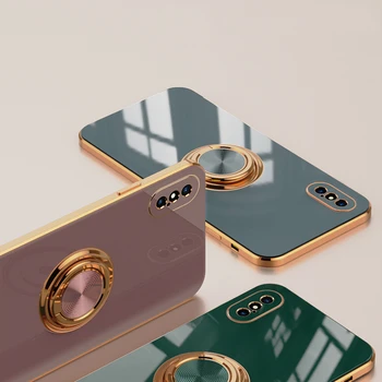 De lux Placare Silicon de Caz Pentru iPhone 12 11 Pro Xs Max Mini SE X XR 7 8 Plus Simplu Inel de Metal Suportul Moale Capacul Telefonului