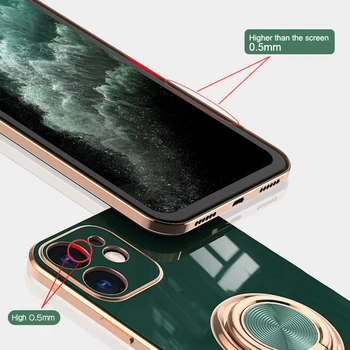 De lux Placare Silicon de Caz Pentru iPhone 12 11 Pro Xs Max Mini SE X XR 7 8 Plus Simplu Inel de Metal Suportul Moale Capacul Telefonului