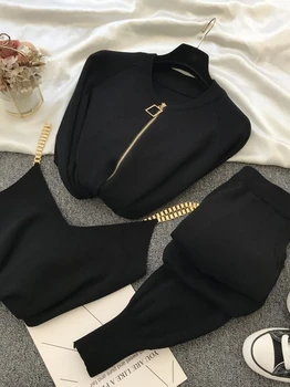 Femei jachetă pentru femei de Moda costum 2020 toamna anului nou temperament dulce lanț vesta tricotate sacou casual + trei piese elastice pantaloni