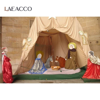 Laeacco Fotografie Fundal Scena Nașterii Lui Isus Naștere Creștin Hambar Oi Petrecere Poster Model Fundaluri Foto Studio Foto