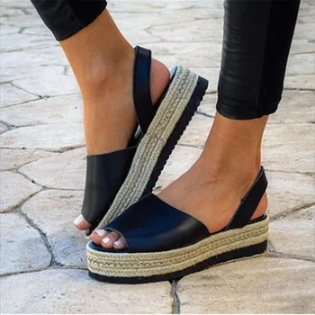 Sandale pentru femei, Pantofi de Vara pentru Femeie Fund Gros de Cânepă Platforma Sandale cu Toc din Piele PU Spate Curea Casual Doamnelor Pantofi Plat 2021
