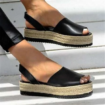 Sandale pentru femei, Pantofi de Vara pentru Femeie Fund Gros de Cânepă Platforma Sandale cu Toc din Piele PU Spate Curea Casual Doamnelor Pantofi Plat 2021