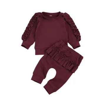 Imbracaminte copii Fete de Primăvară Sport Set de Iarna Fete pentru Copii Haine de Culoare Solidă Topuri+Zburli Pantaloni 2 buc Haine Cald