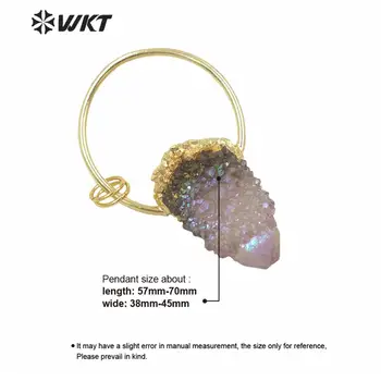 WT-P1578 Uimitoare de mână face Aura naturale de cuarț punct pandantiv femei de aur galvanizare mare rotund inel Aura naturale de cuarț pandantiv