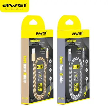 AWEI CL-51 Cablu de Încărcare 5A Cabluri de Date USB de Tip C 1M pentru Telefon, ipad Huwei Xiaomi