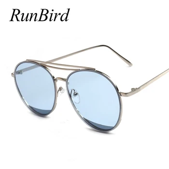 RunBird Femei Pilot Dublu Fascicul ochelari de Soare Barbati Obiectiv Clar de Epocă Cadru din Aliaj de Ochelari de Soare pentru Femei UV400 373R