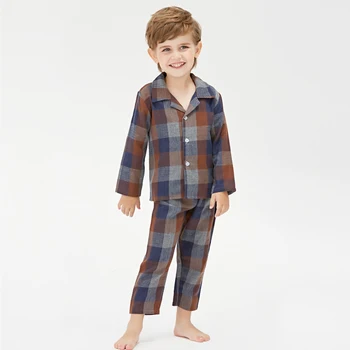 De sus și de Brand de Top Copii Set Pijama de Bumbac Carouri Stil Maneca Lunga Topuri+2 buc Pantaloni Casual, Costume de Trening pentru Copii îmbrăcăminte de noapte