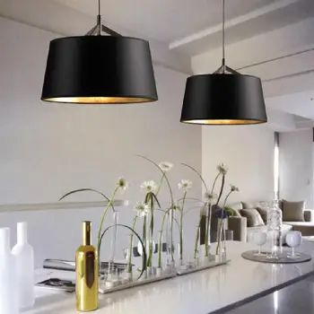 European Modern, Simplu, negru, auriu material PVC nuanta lumini Pandantiv lampă pentru Hotel Living, sală de mese Restaurant cafenea bucatarie