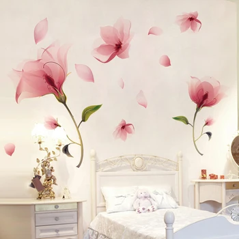 [shijuekongjian] Culoare Roz Flori Autocolante de Perete DIY Planta Decalcomanii de Perete pentru Dormitor Camera de Nunta de Decorare Dormitor Fete