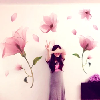[shijuekongjian] Culoare Roz Flori Autocolante de Perete DIY Planta Decalcomanii de Perete pentru Dormitor Camera de Nunta de Decorare Dormitor Fete