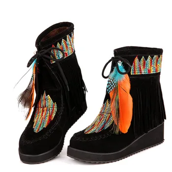 Broderie Stil Național Papuceii de Iarna Pantofi Femei Pană Glezna Cizme Pene Încălțăminte Pantofi Casual Femei Bota Feminina WSH3457
