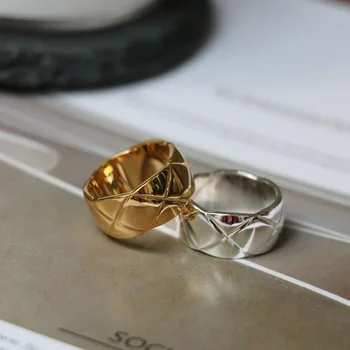 Clasic romb Vafe grila inel de aur pentru femei din oțel inoxidabil lustruit mare brand de lux ring moda 2020
