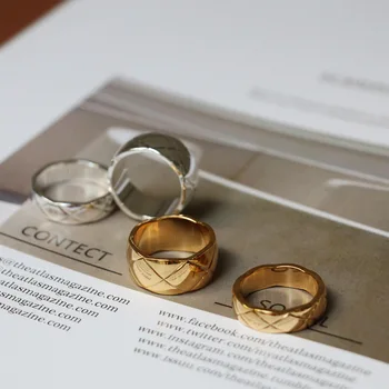 Clasic romb Vafe grila inel de aur pentru femei din oțel inoxidabil lustruit mare brand de lux ring moda 2020
