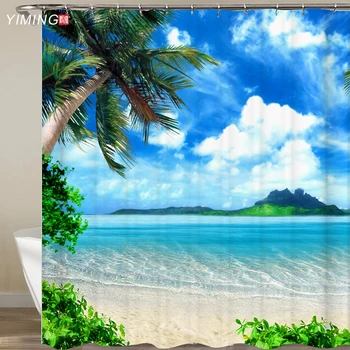 Plaja 3D peisajul de pe litoral imprimare perdea de baie din poliester impermeabil acasă decor perdea de duș cu cârlig